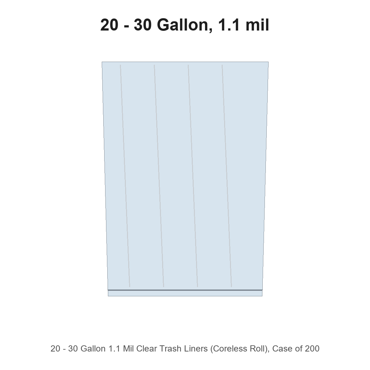 20 - 30 Gallon 1.1 Mil Clear Trash Liners (Coreless Roll), Case of 200
