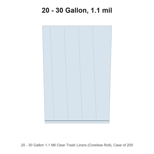 20 - 30 Gallon 1.1 Mil Clear Trash Liners (Coreless Roll), Case of 200
