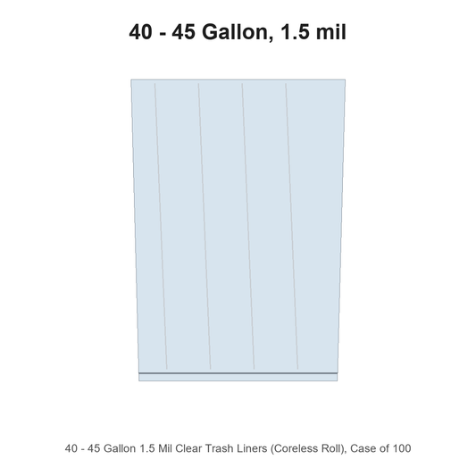 40 - 45 Gallon 1.5 Mil Clear Trash Liners (Coreless Roll), Case of 100