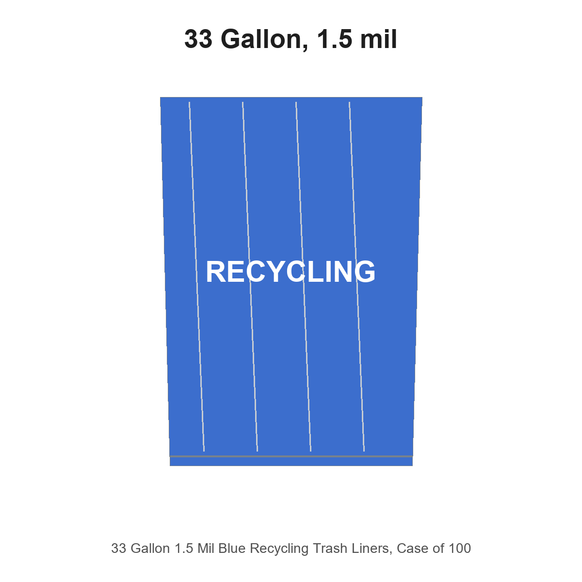33 Gallon 1.5 Mil Blue Recycling Trash Liners, Case of 100