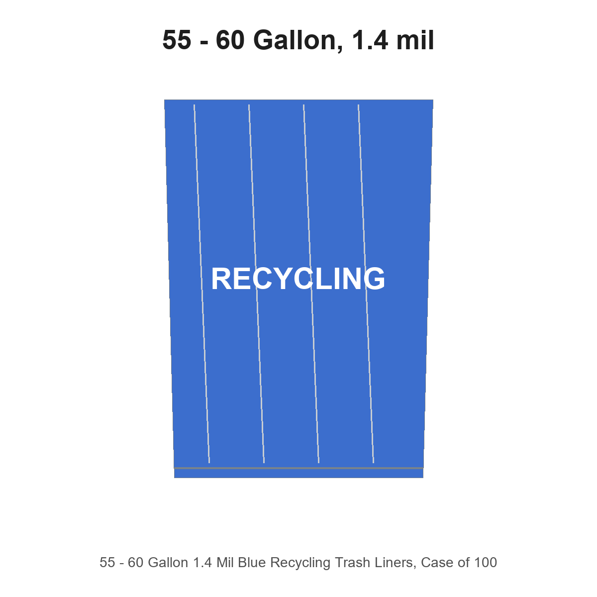 55 - 60 Gallon 1.4 Mil Blue Recycling Trash Liners, Case of 100