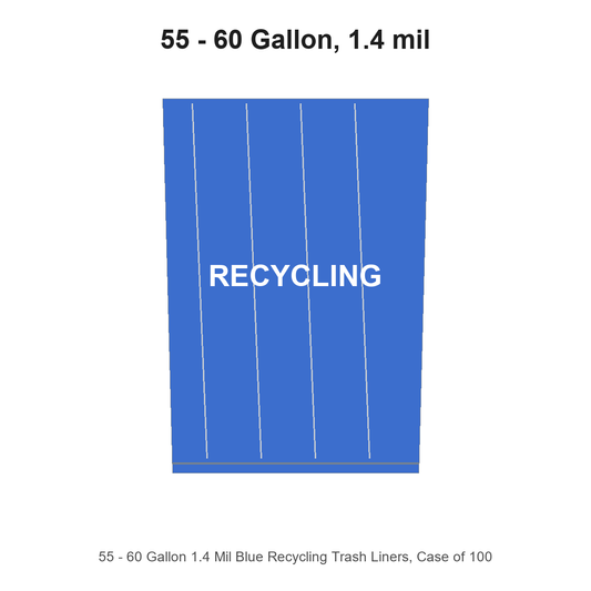 55 - 60 Gallon 1.4 Mil Blue Recycling Trash Liners, Case of 100