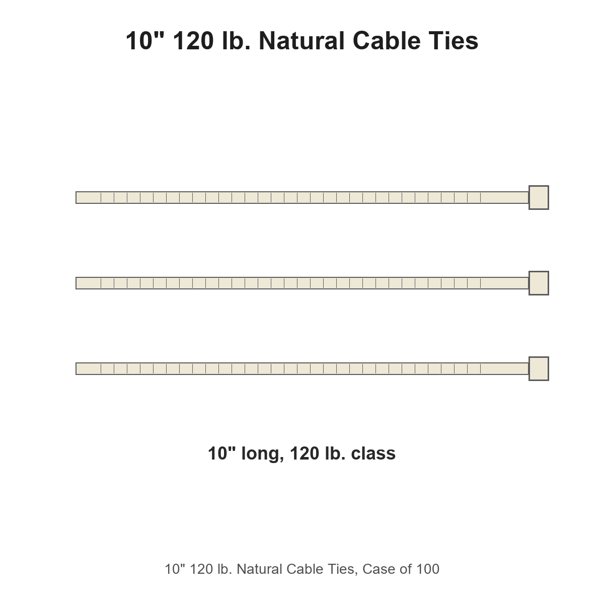 10" 120 lb. Natural Cable Ties, Case of 100