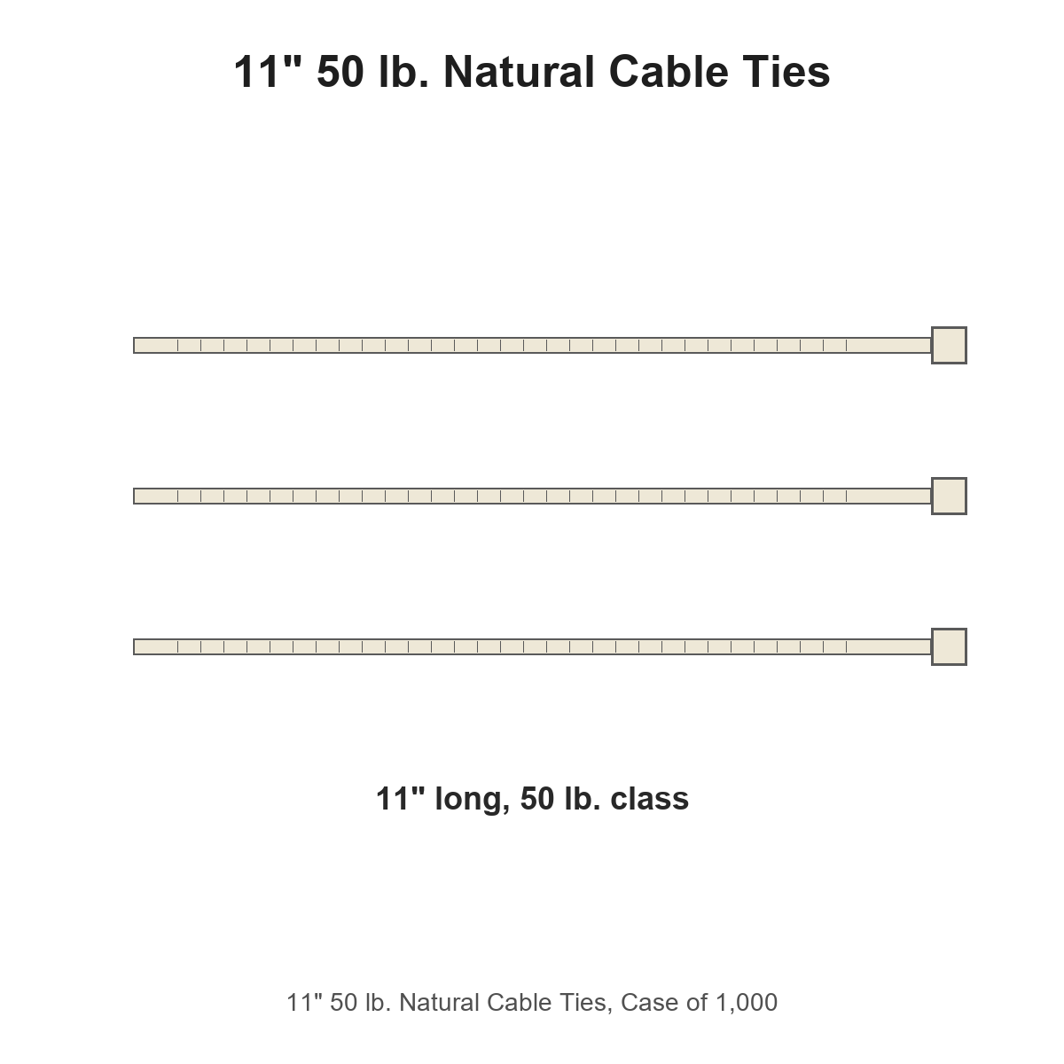 11" 50 lb. Natural Cable Ties, Case of 1,000