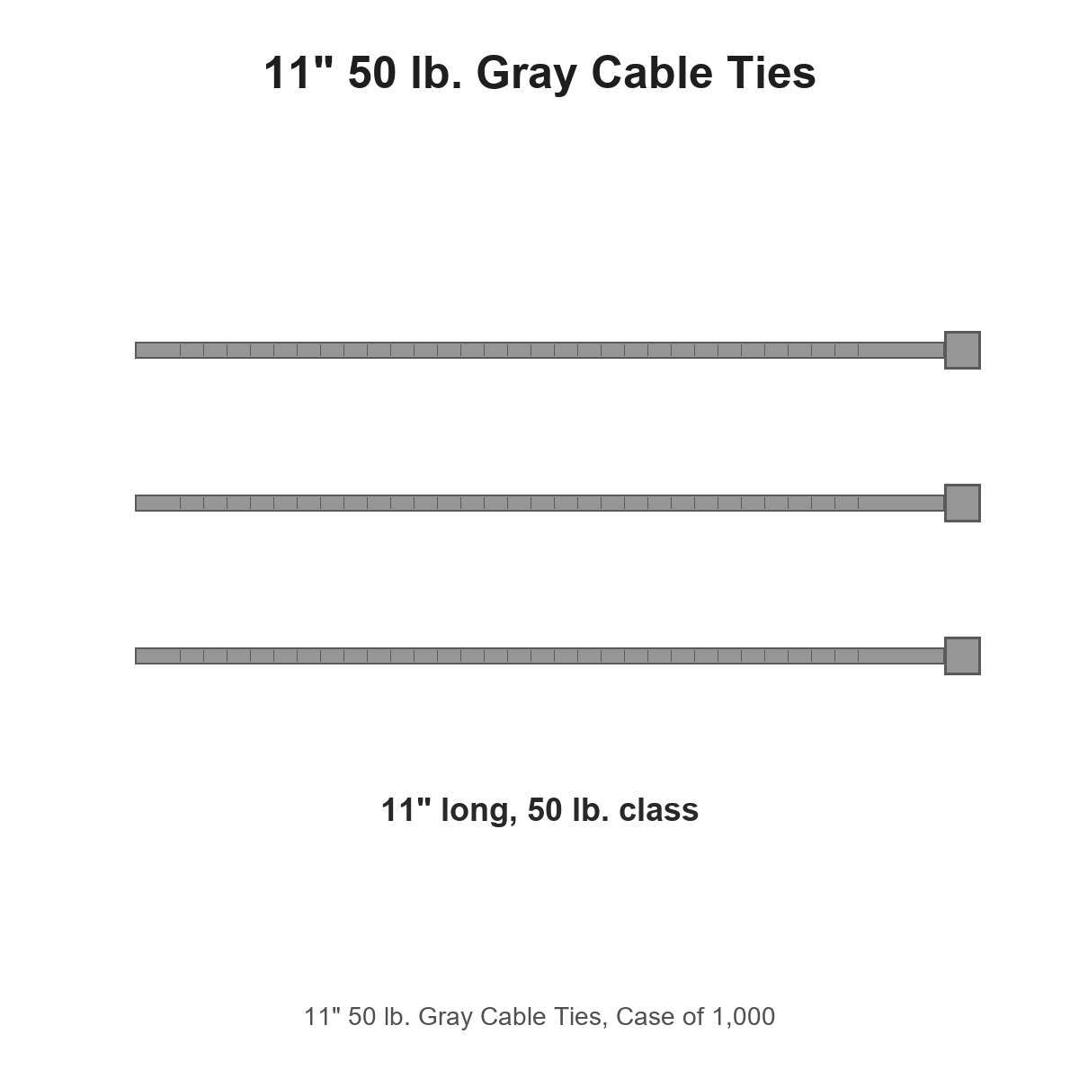 11" 50 lb. Gray Cable Ties, Case of 1,000
