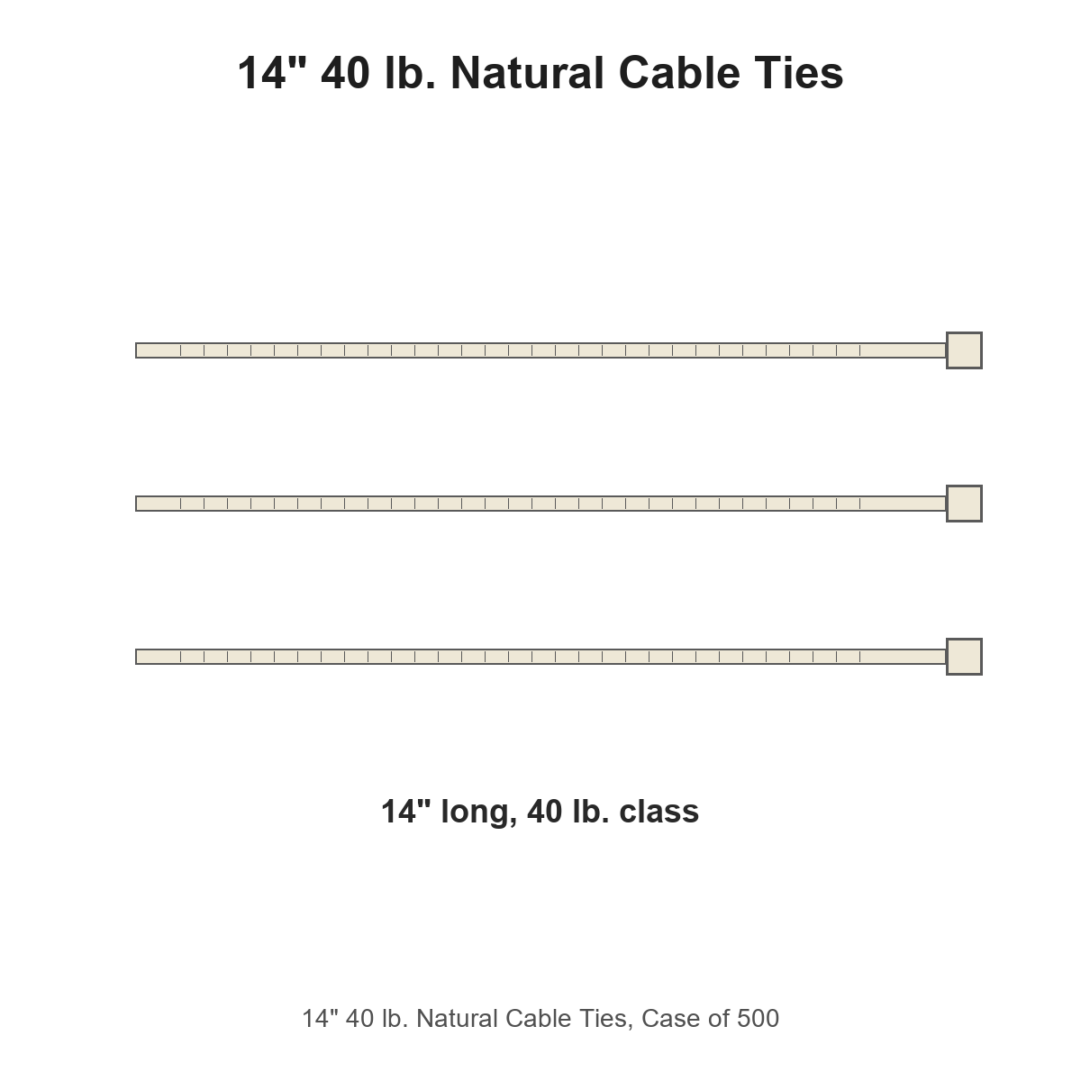 14" 40 lb. Natural Cable Ties, Case of 500