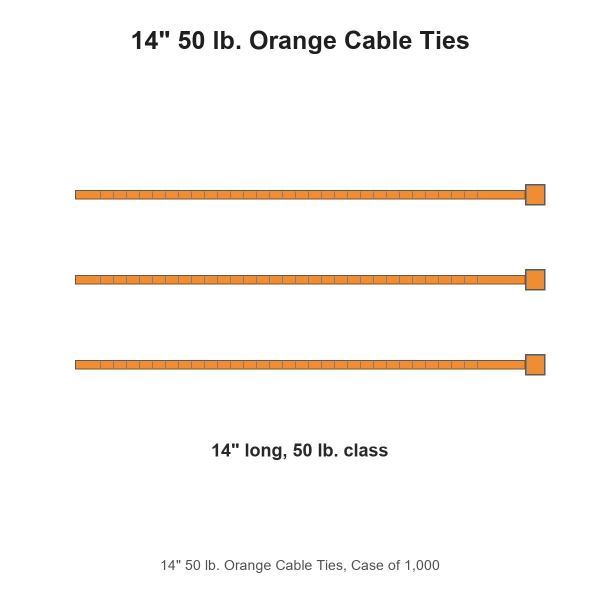14" 50 lb. Orange Cable Ties, Case of 1,000