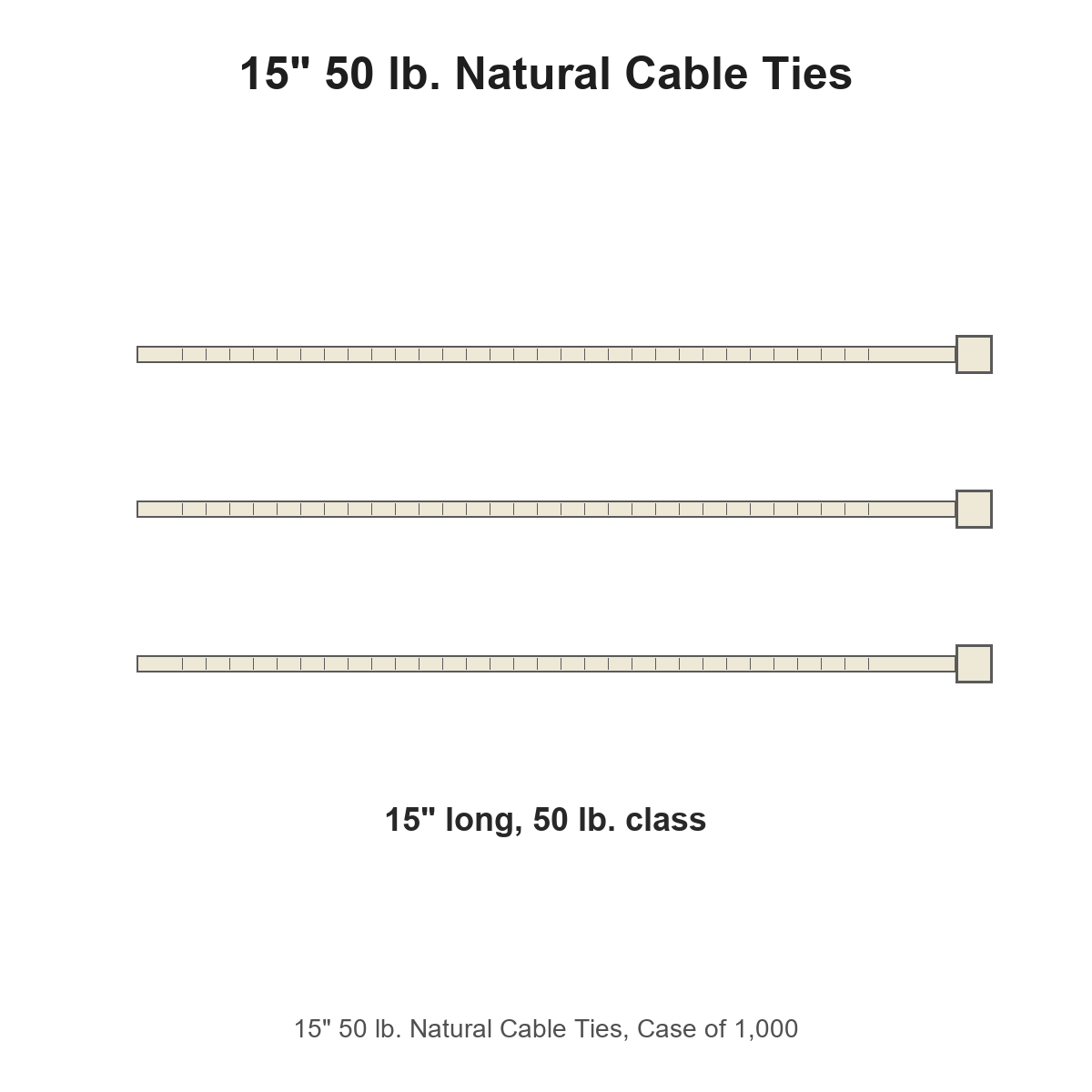15" 50 lb. Natural Cable Ties, Case of 1,000