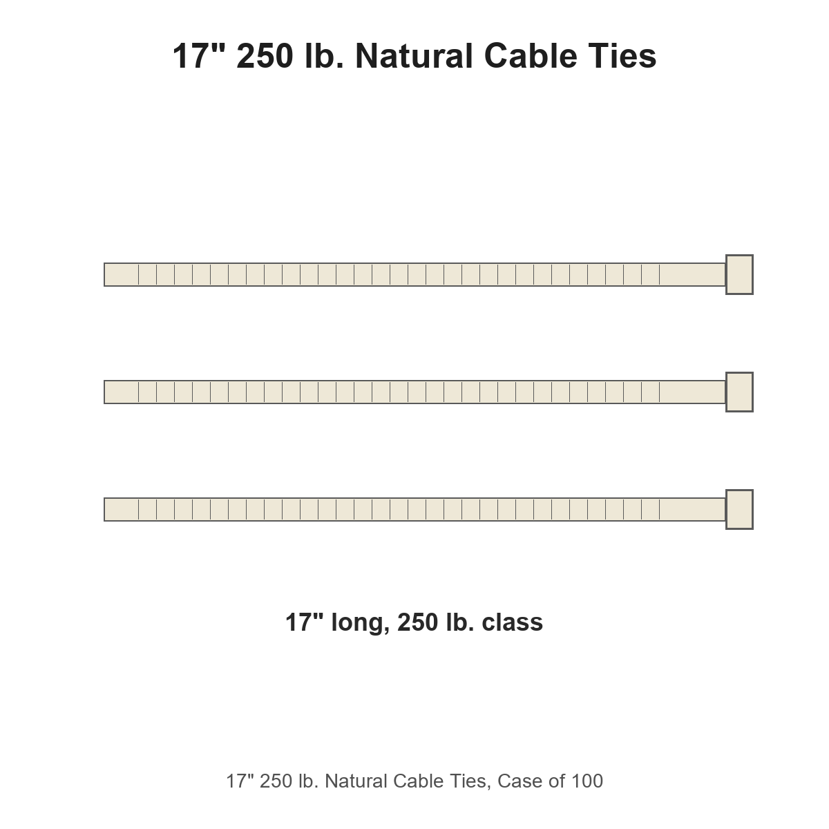 17" 250 lb. Natural Cable Ties, Case of 100