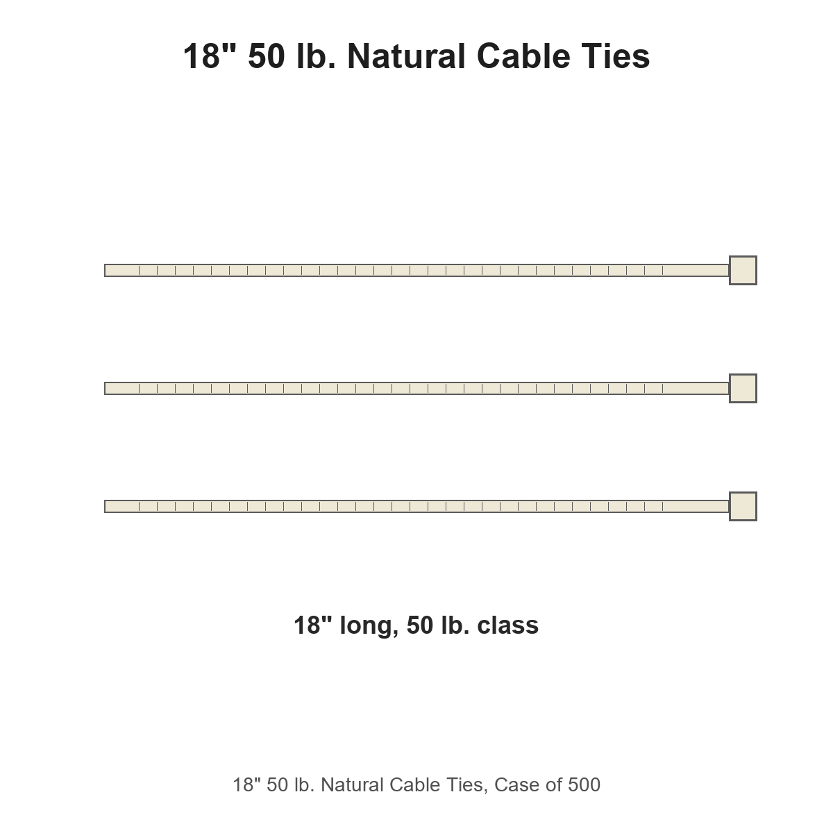 18" 50 lb. Natural Cable Ties, Case of 500