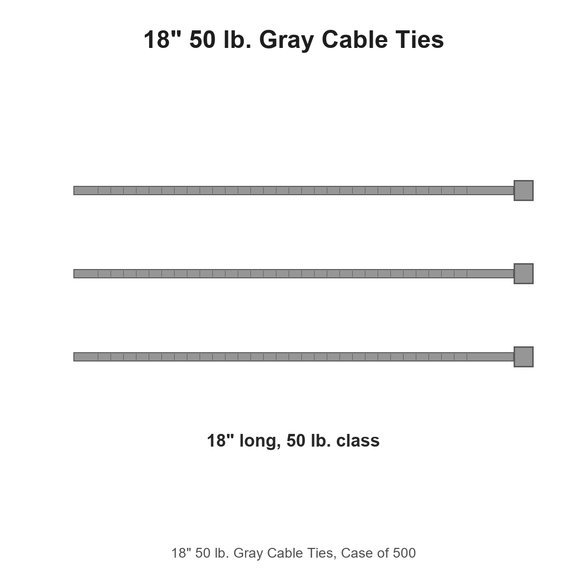 18" 50 lb. Gray Cable Ties, Case of 500