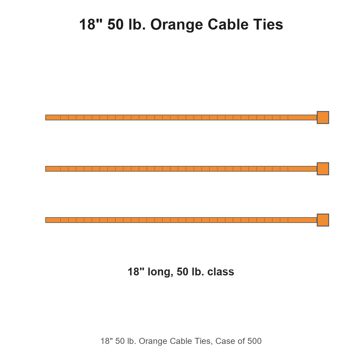 18" 50 lb. Orange Cable Ties, Case of 500