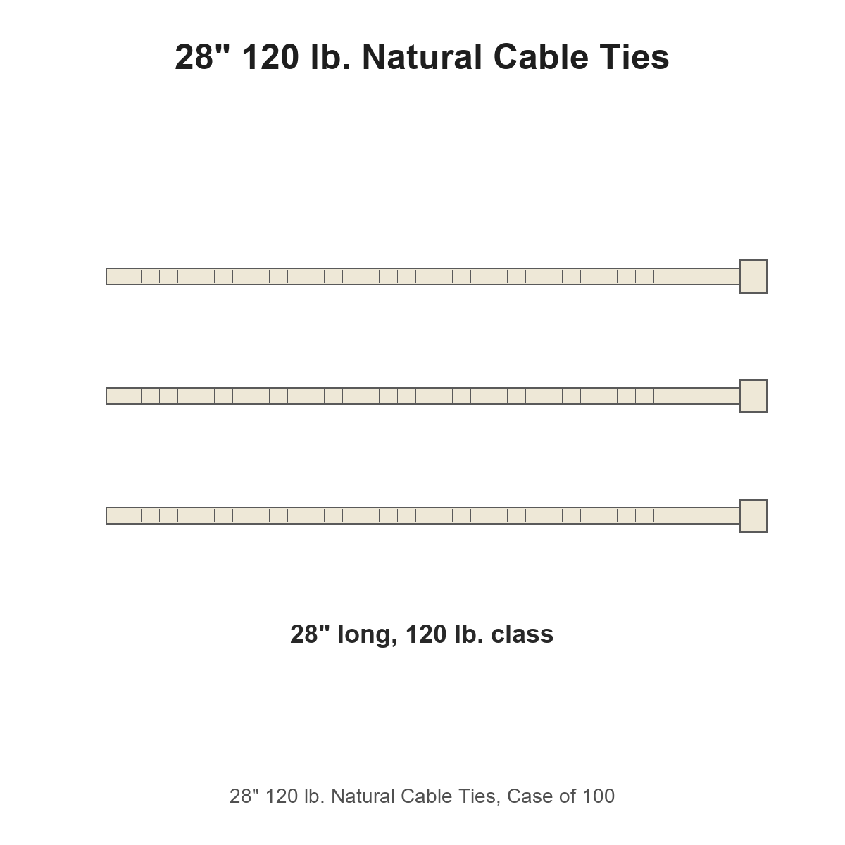 28" 120 lb. Natural Cable Ties, Case of 100