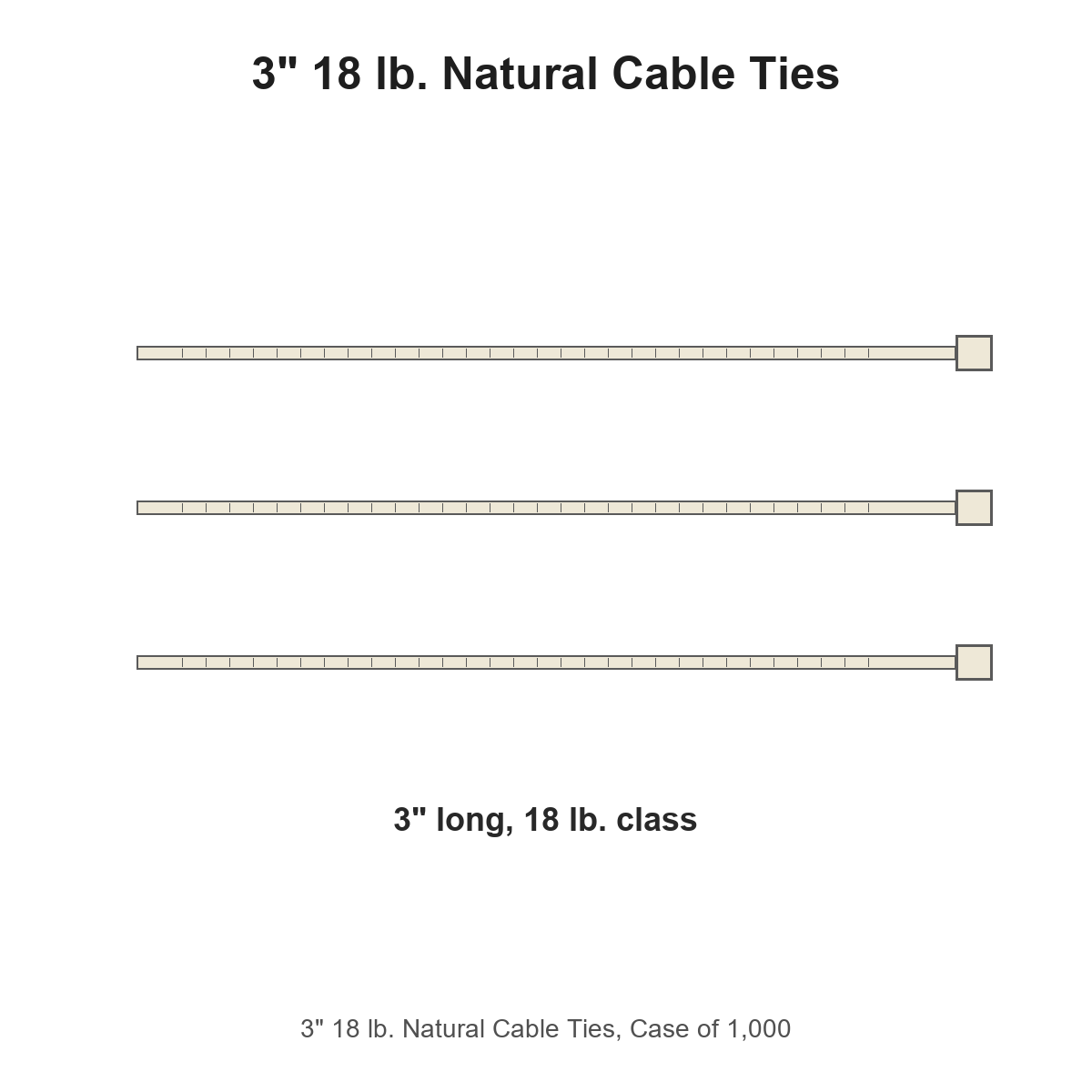 3" 18 lb. Natural Cable Ties, Case of 1,000