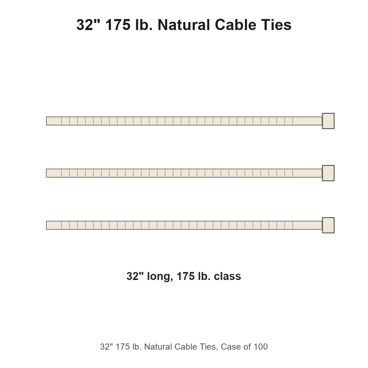32" 175 lb. Natural Cable Ties, Case of 100