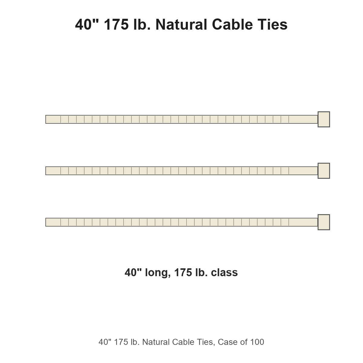 40" 175 lb. Natural Cable Ties, Case of 100