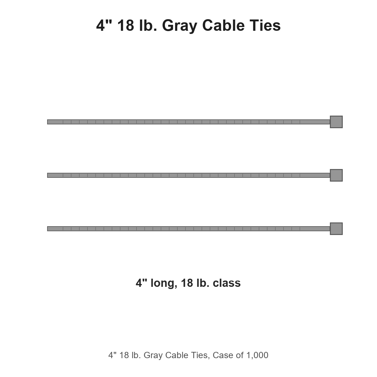 4" 18 lb. Gray Cable Ties, Case of 1,000