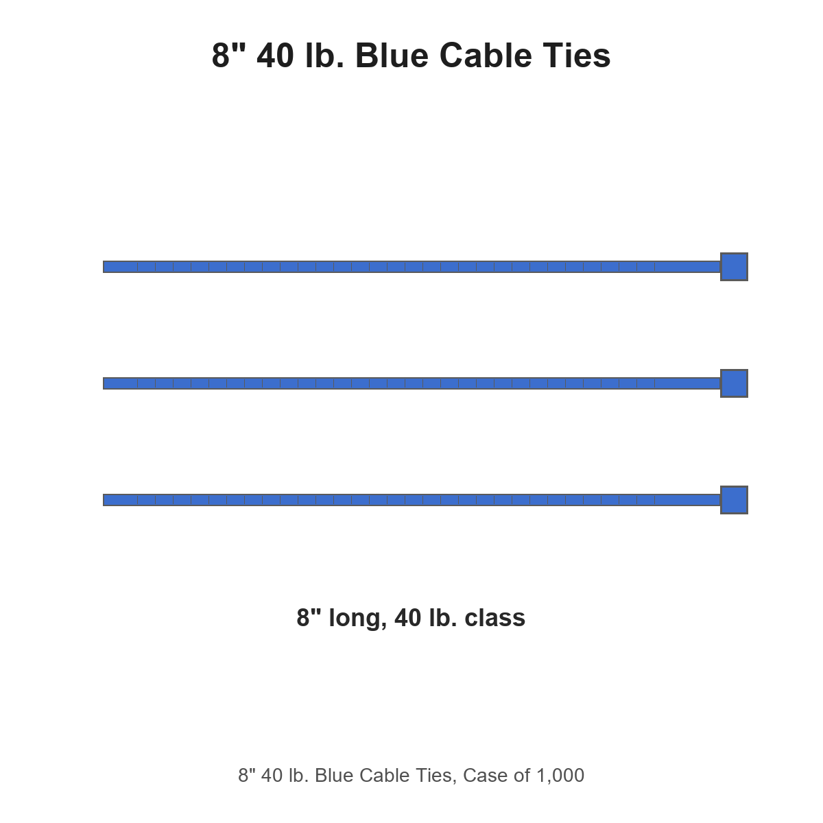8" 40 lb. Blue Cable Ties, Case of 1,000