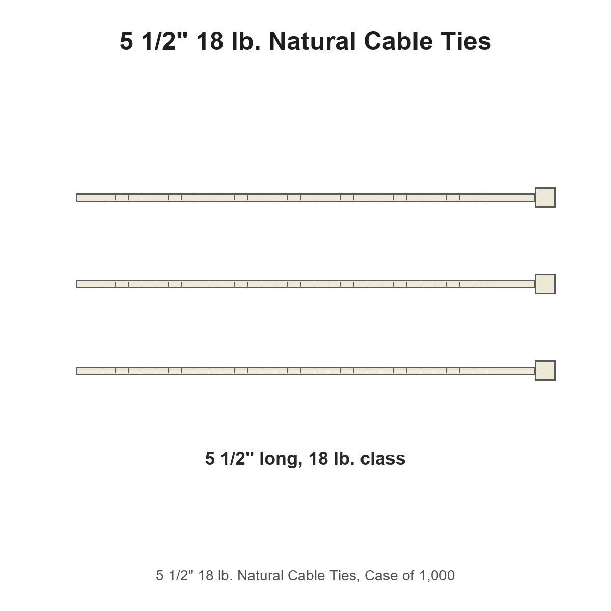 5 1/2" 18 lb. Natural Cable Ties, Case of 1,000