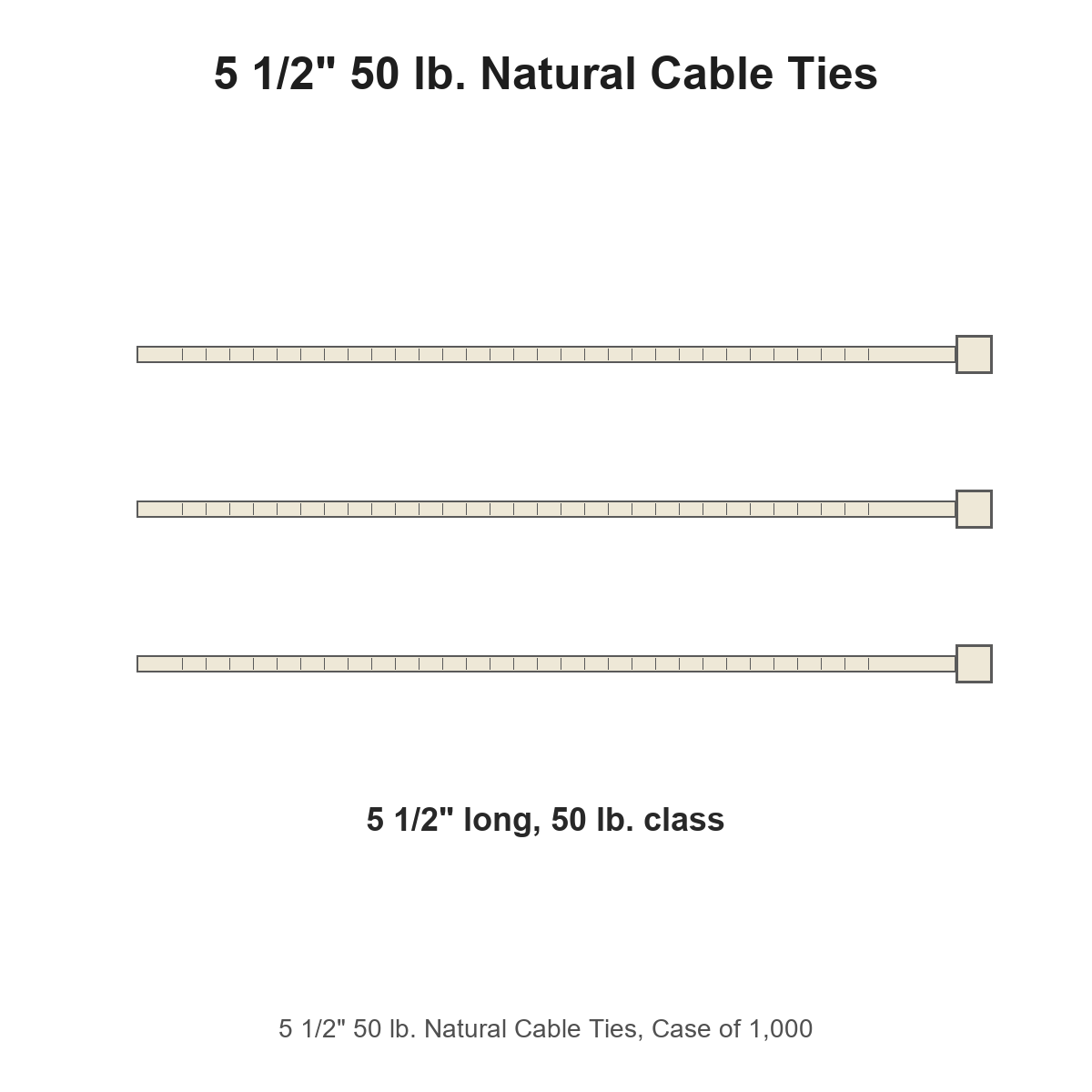 5 1/2" 50 lb. Natural Cable Ties, Case of 1,000