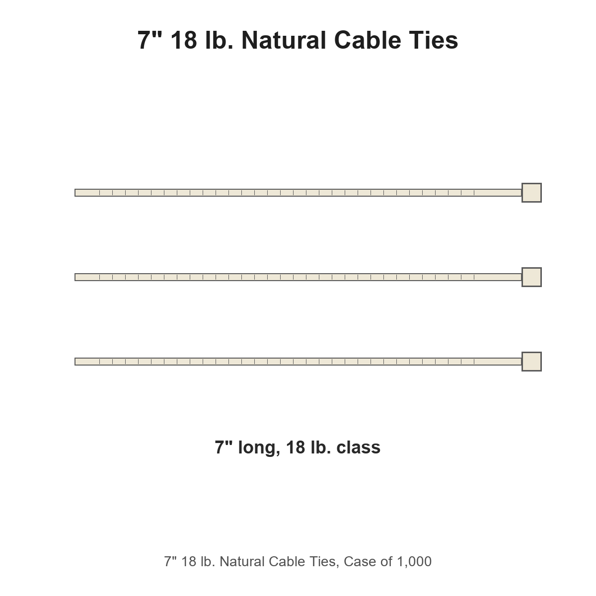 7" 18 lb. Natural Cable Ties, Case of 1,000