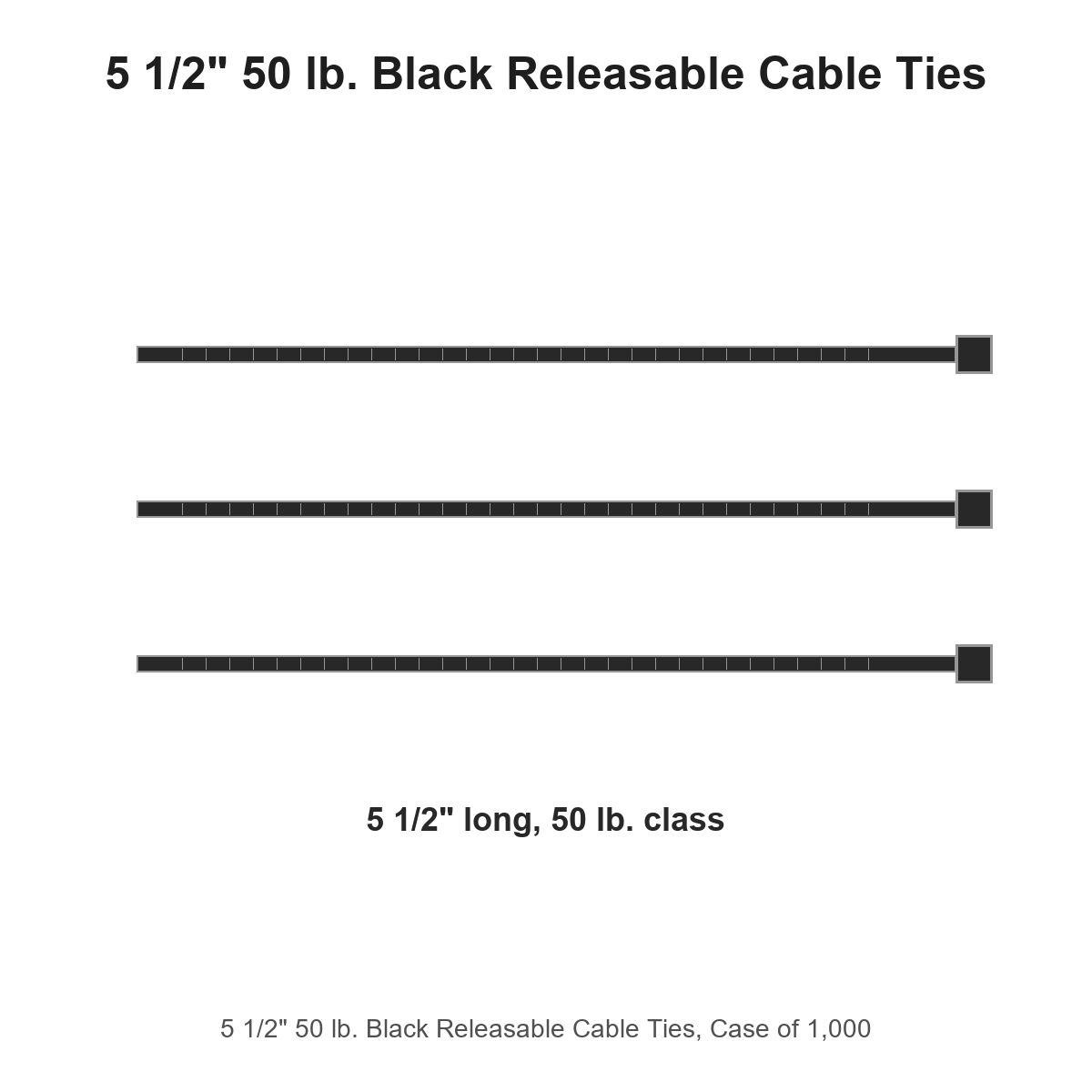 5 1/2" 50 lb. Black Releasable Cable Ties, Case of 1,000