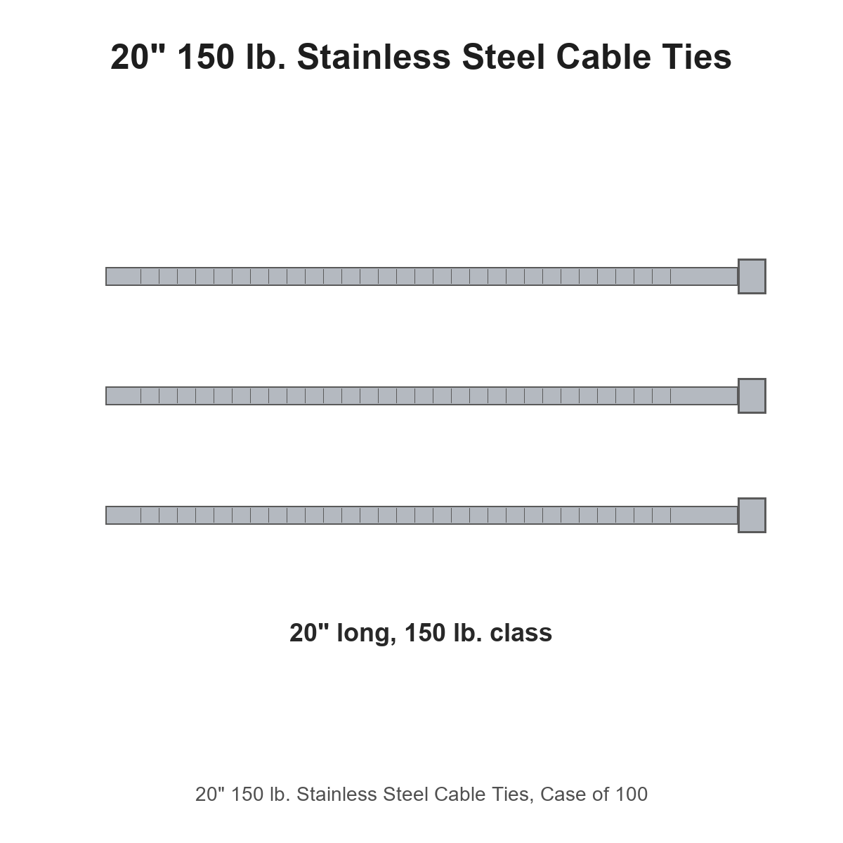 20" 150 lb. Stainless Steel Cable Ties, Case of 100