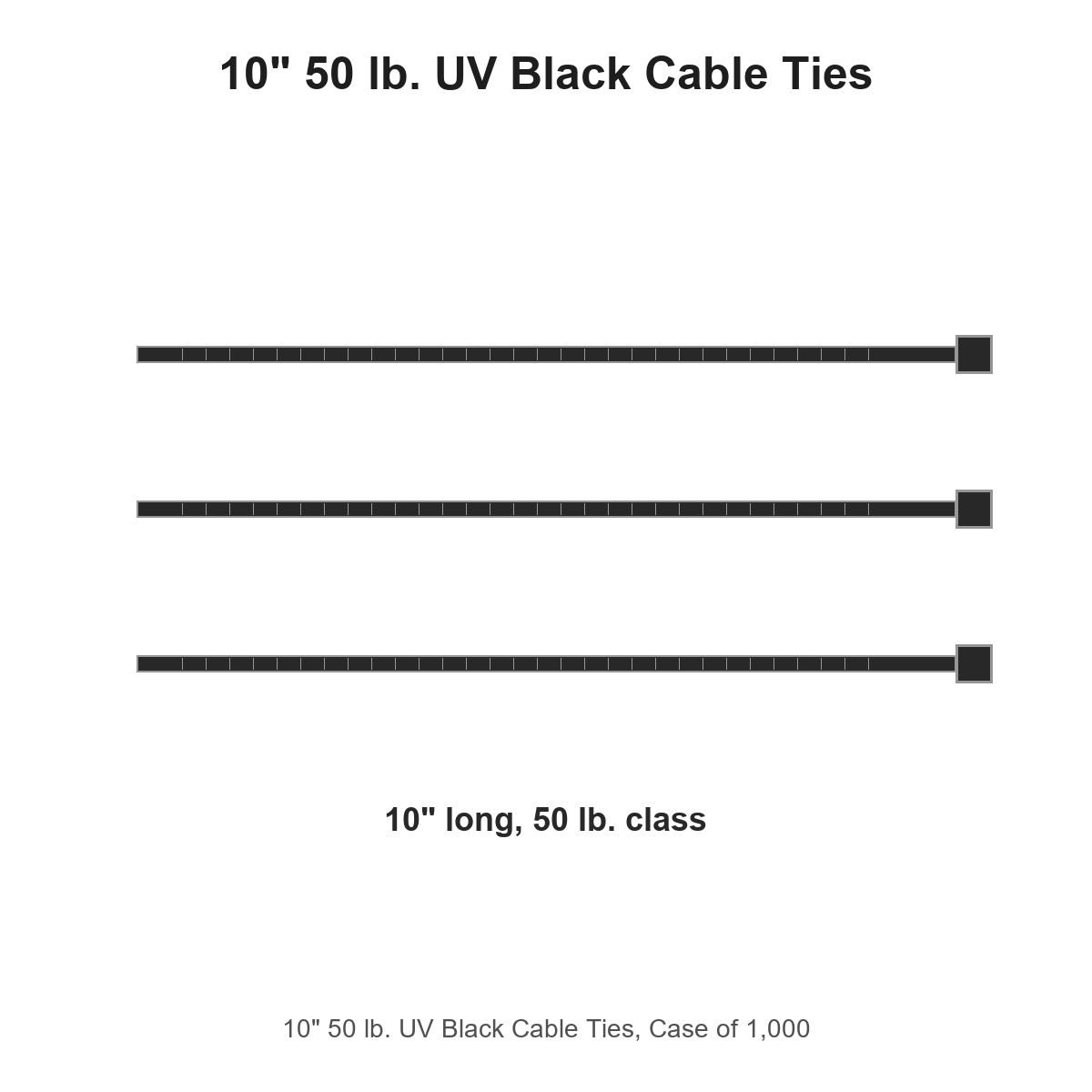 10" 50 lb. UV Black Cable Ties, Case of 1,000