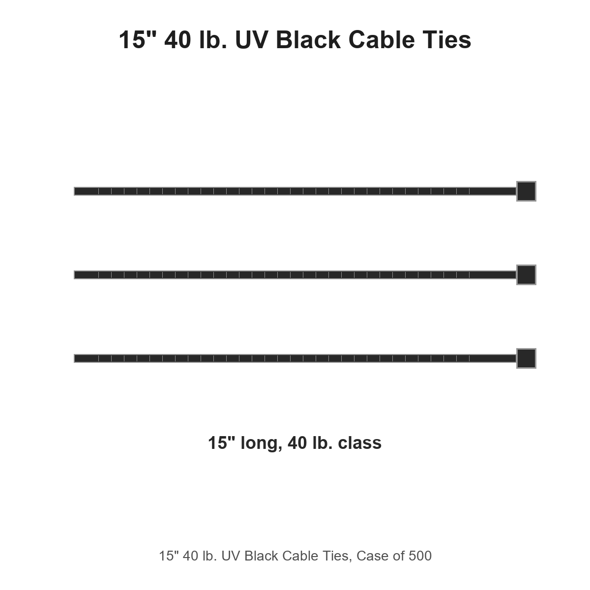 15" 40 lb. UV Black Cable Ties, Case of 500