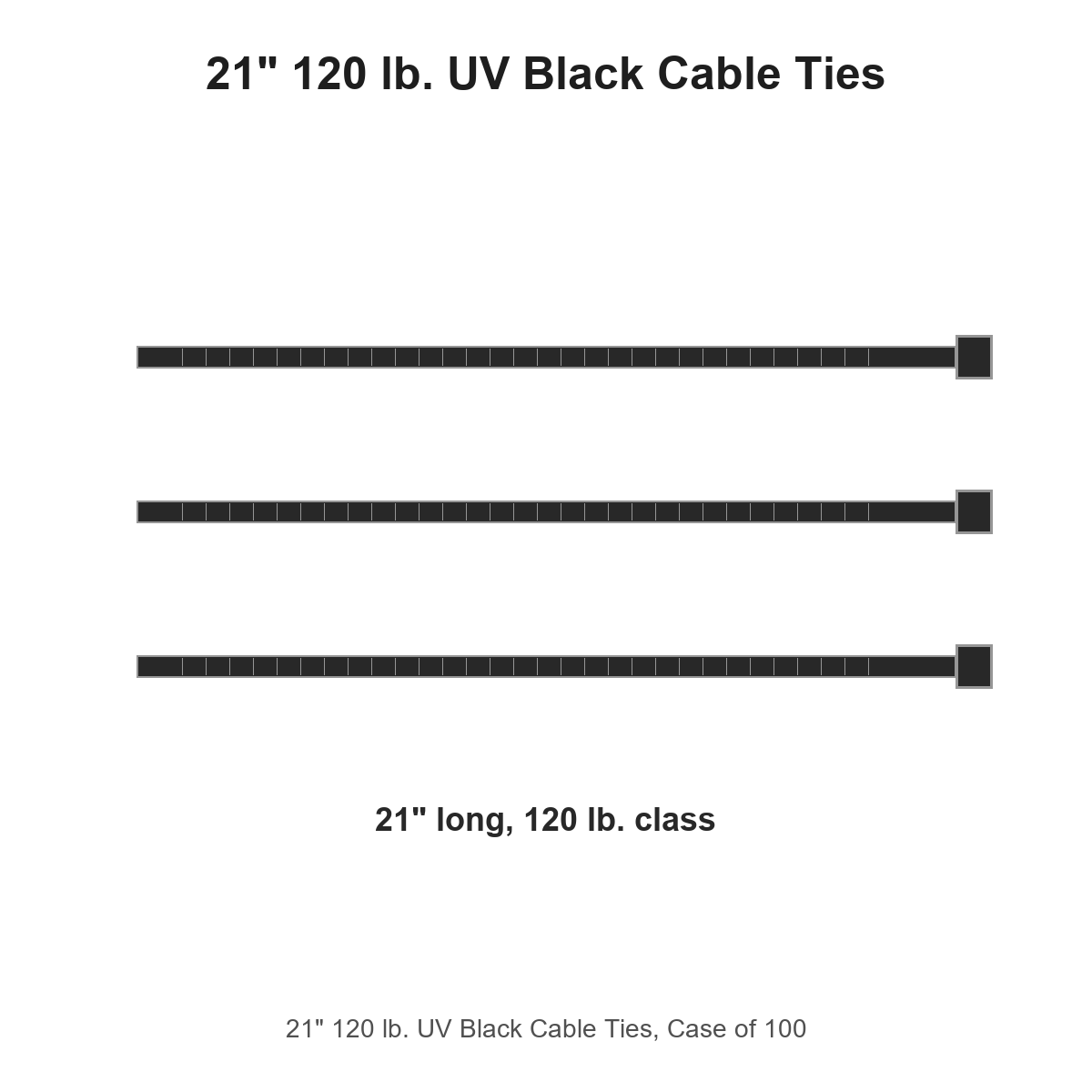 21" 120 lb. UV Black Cable Ties, Case of 100