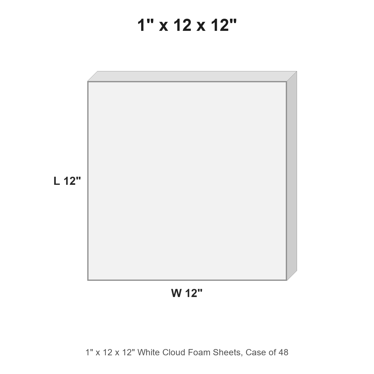 1" x 12 x 12" White Cloud Foam Sheets, Case of 48