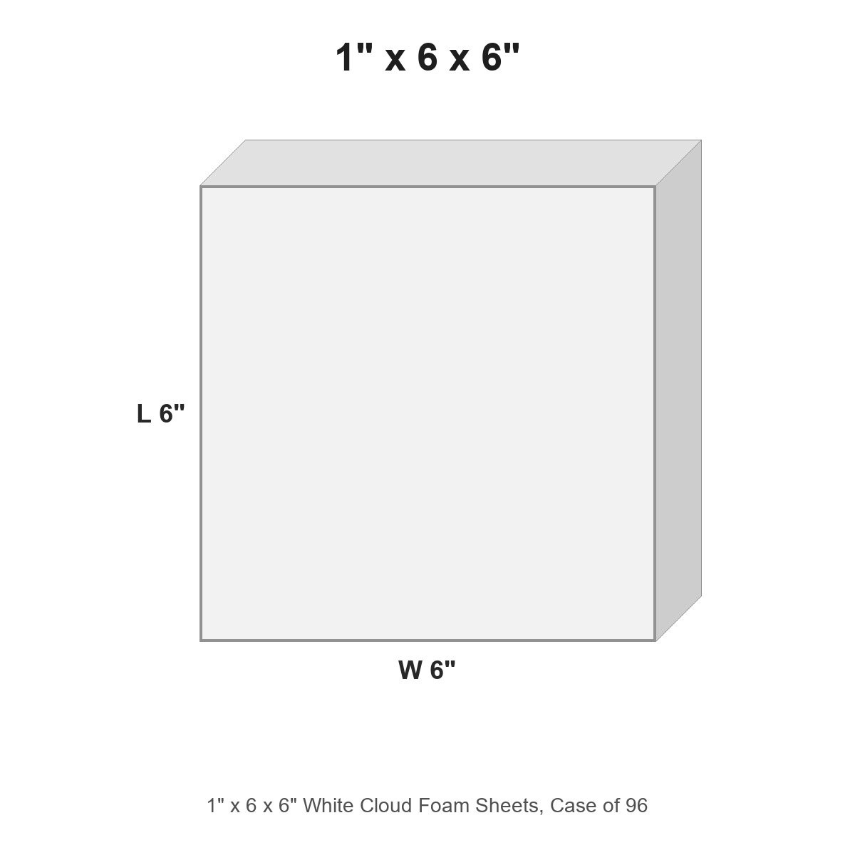 1" x 6 x 6" White Cloud Foam Sheets, Case of 96