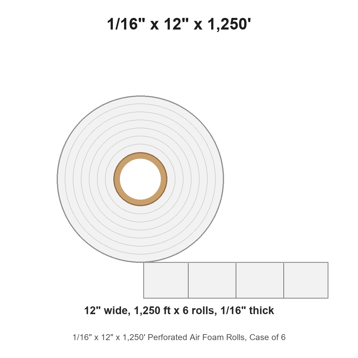 1/16" x 12" x 1,250' Perforated Air Foam Rolls, Case of 6