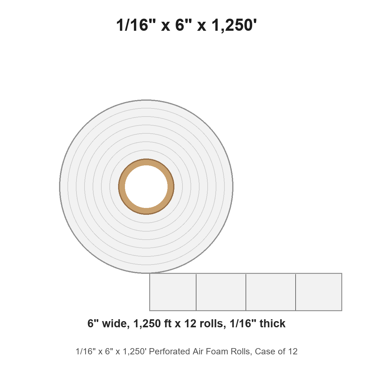 1/16" x 6" x 1,250' Perforated Air Foam Rolls, Case of 12