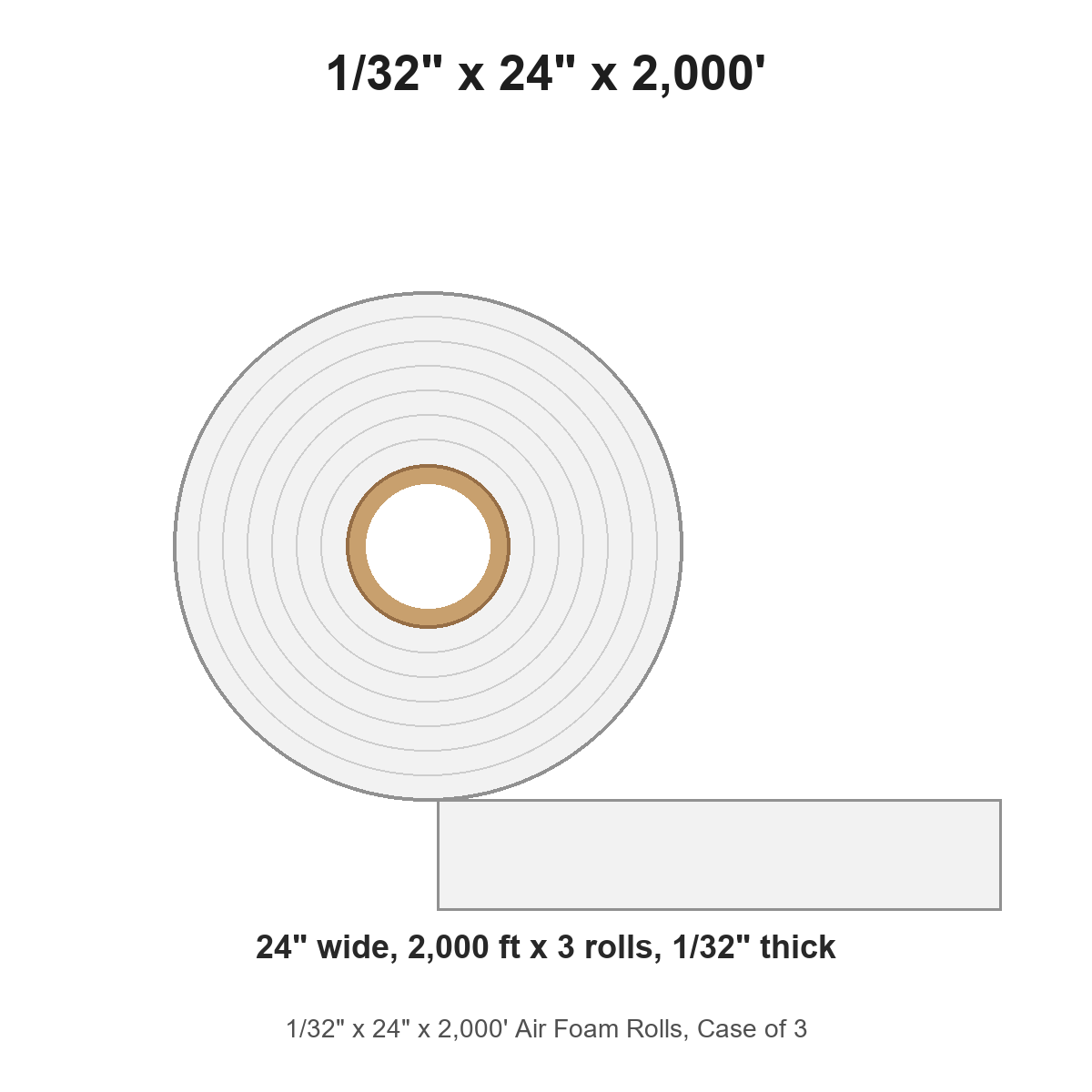 1/32" x 24" x 2,000' Air Foam Rolls, Case of 3