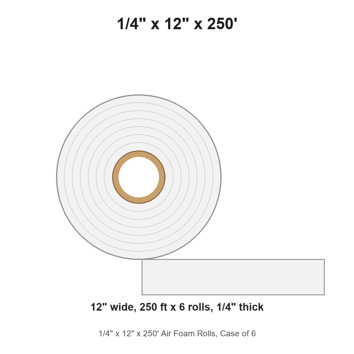 1/4" x 12" x 250' Air Foam Rolls, Case of 6