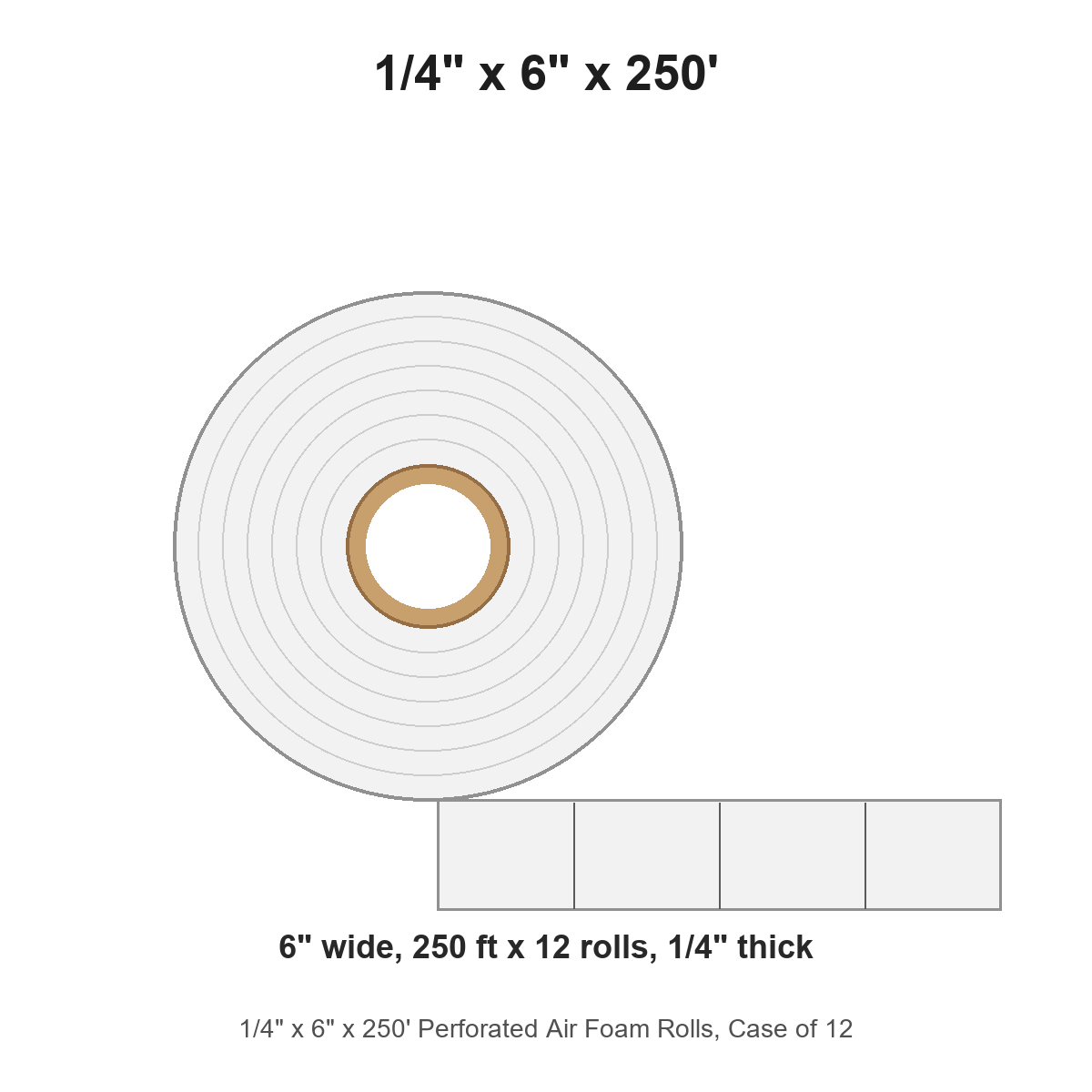 1/4" x 6" x 250' Perforated Air Foam Rolls, Case of 12