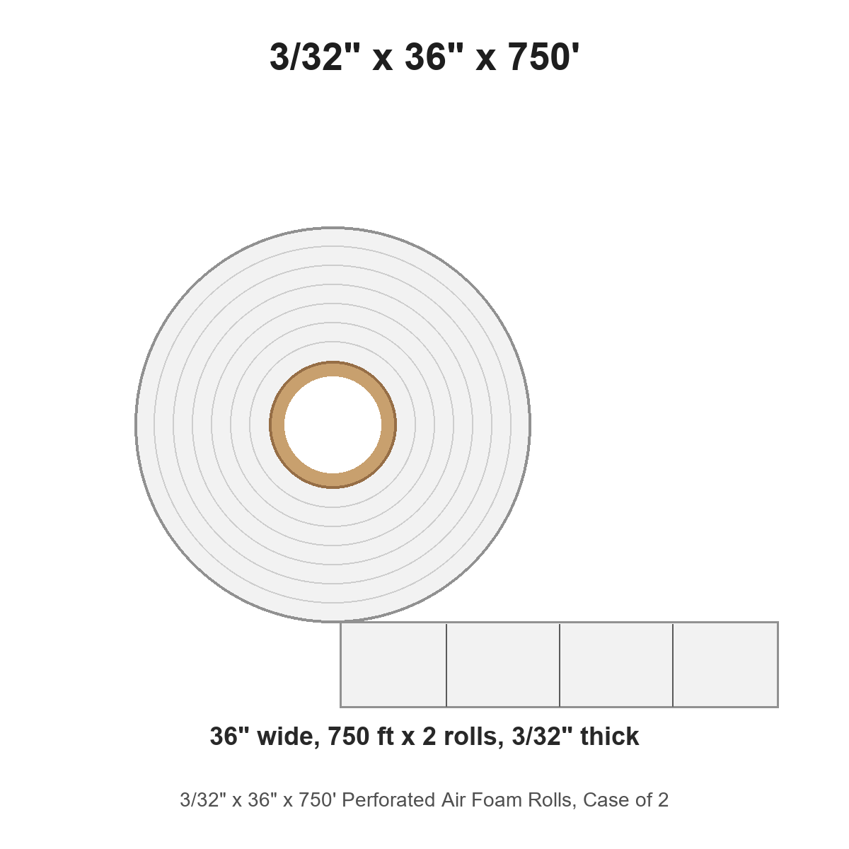 3/32" x 36" x 750' Perforated Air Foam Rolls, Case of 2