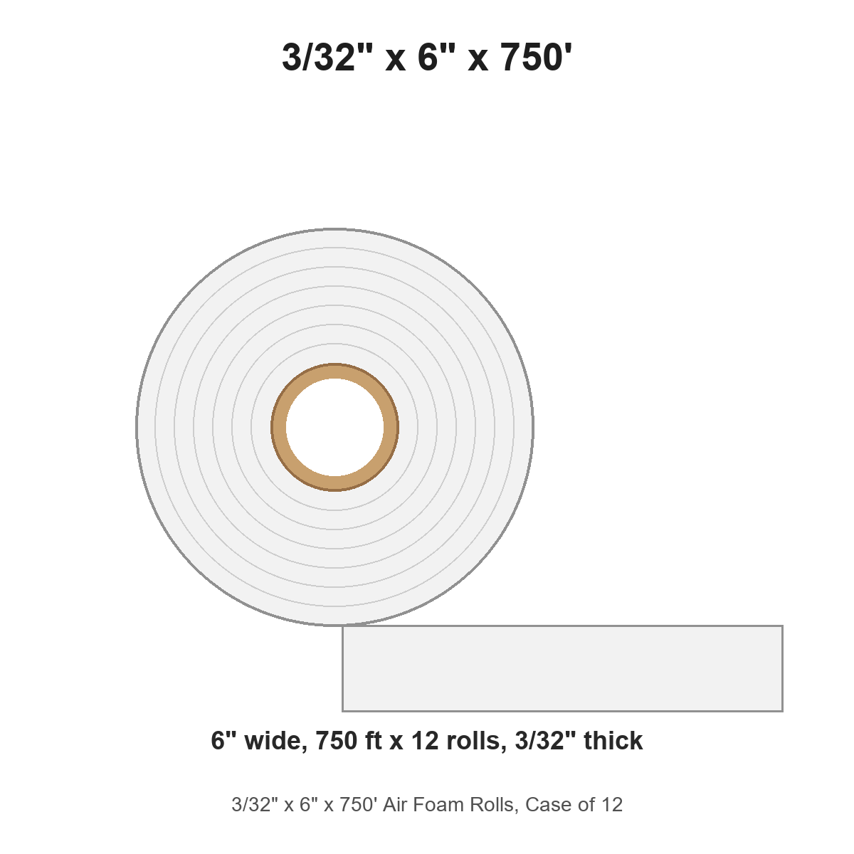 3/32" x 6" x 750' Air Foam Rolls, Case of 12