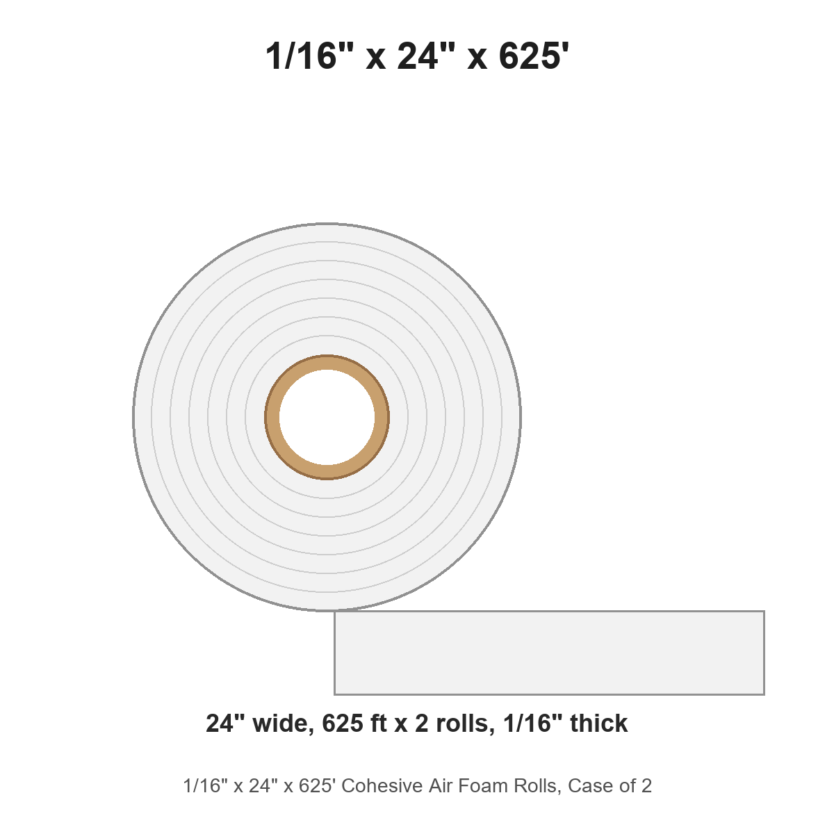 1/16" x 24" x 625' Cohesive Air Foam Rolls, Case of 2