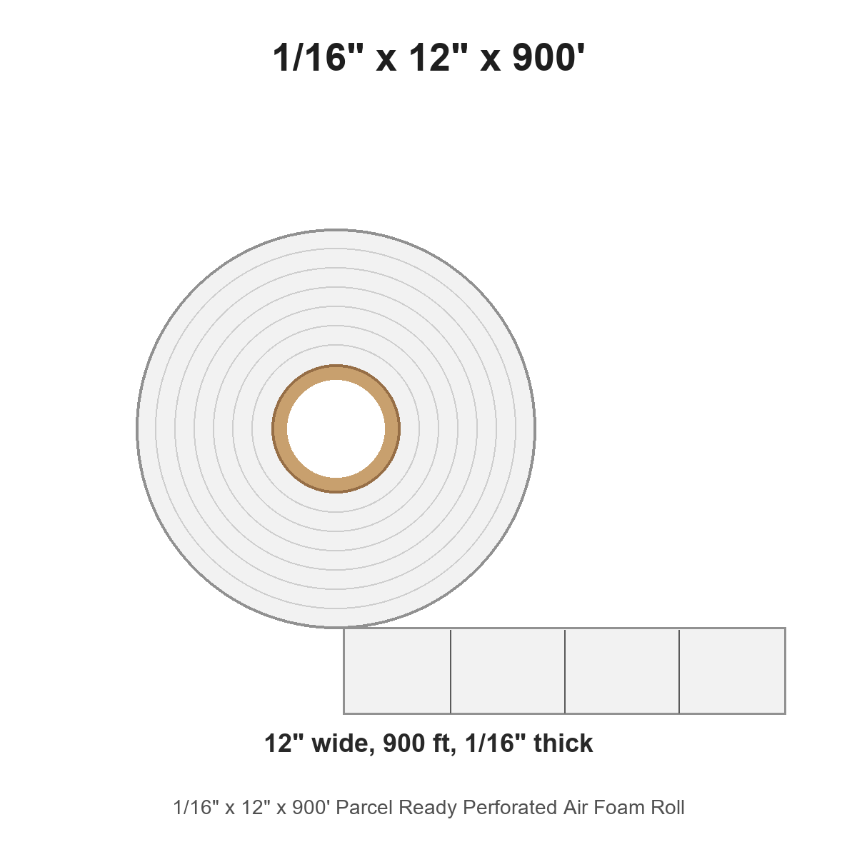 1/16" x 12" x 900' Parcel Ready Perforated Air Foam Roll