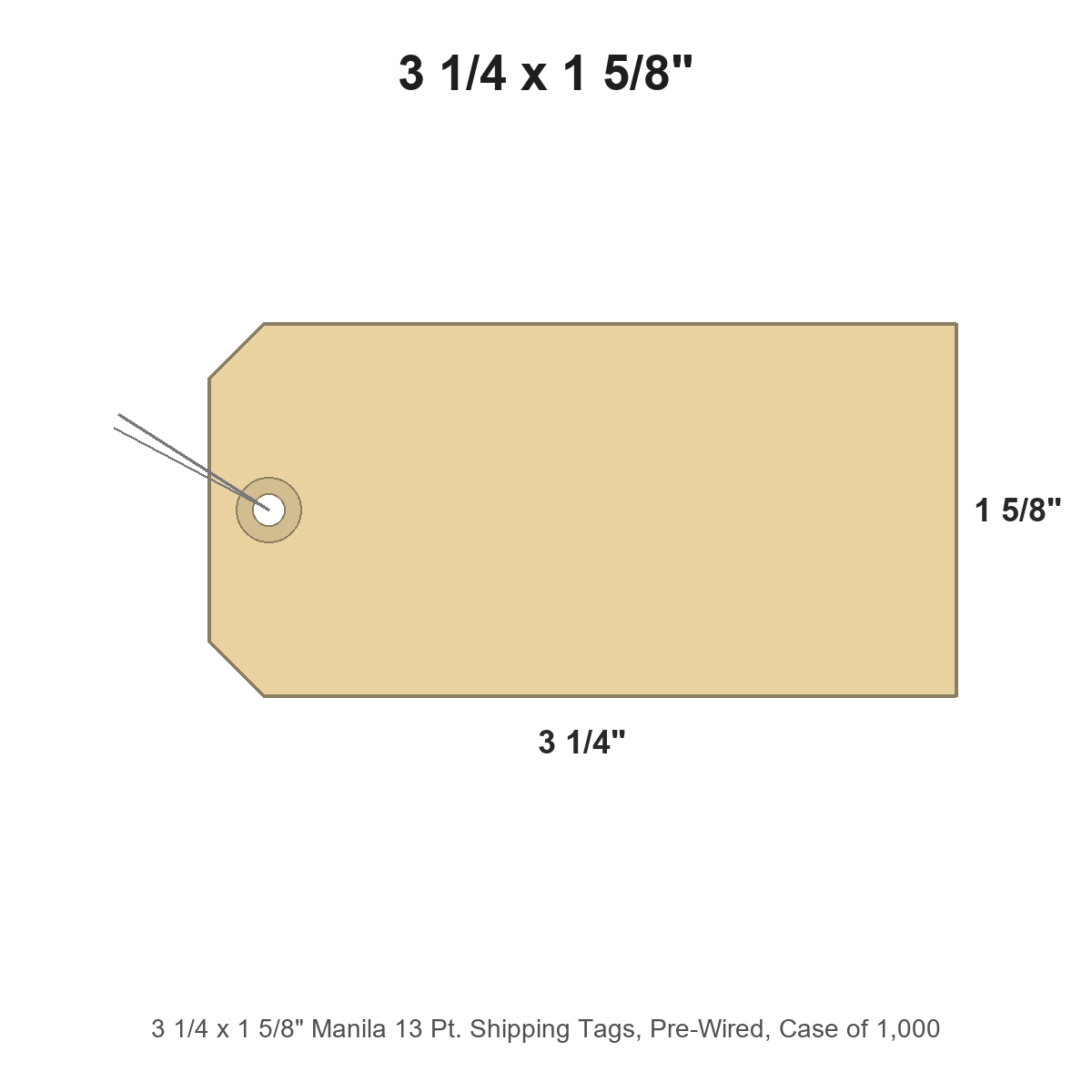 3 1/4 x 1 5/8" Manila 13 Pt. Shipping Tags, Pre-Wired, Case of 1,000