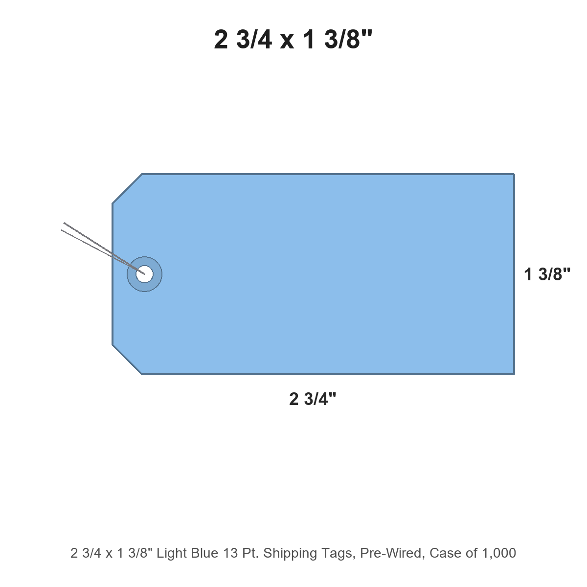 2 3/4 x 1 3/8" Light Blue 13 Pt. Shipping Tags, Pre-Wired, Case of 1,000