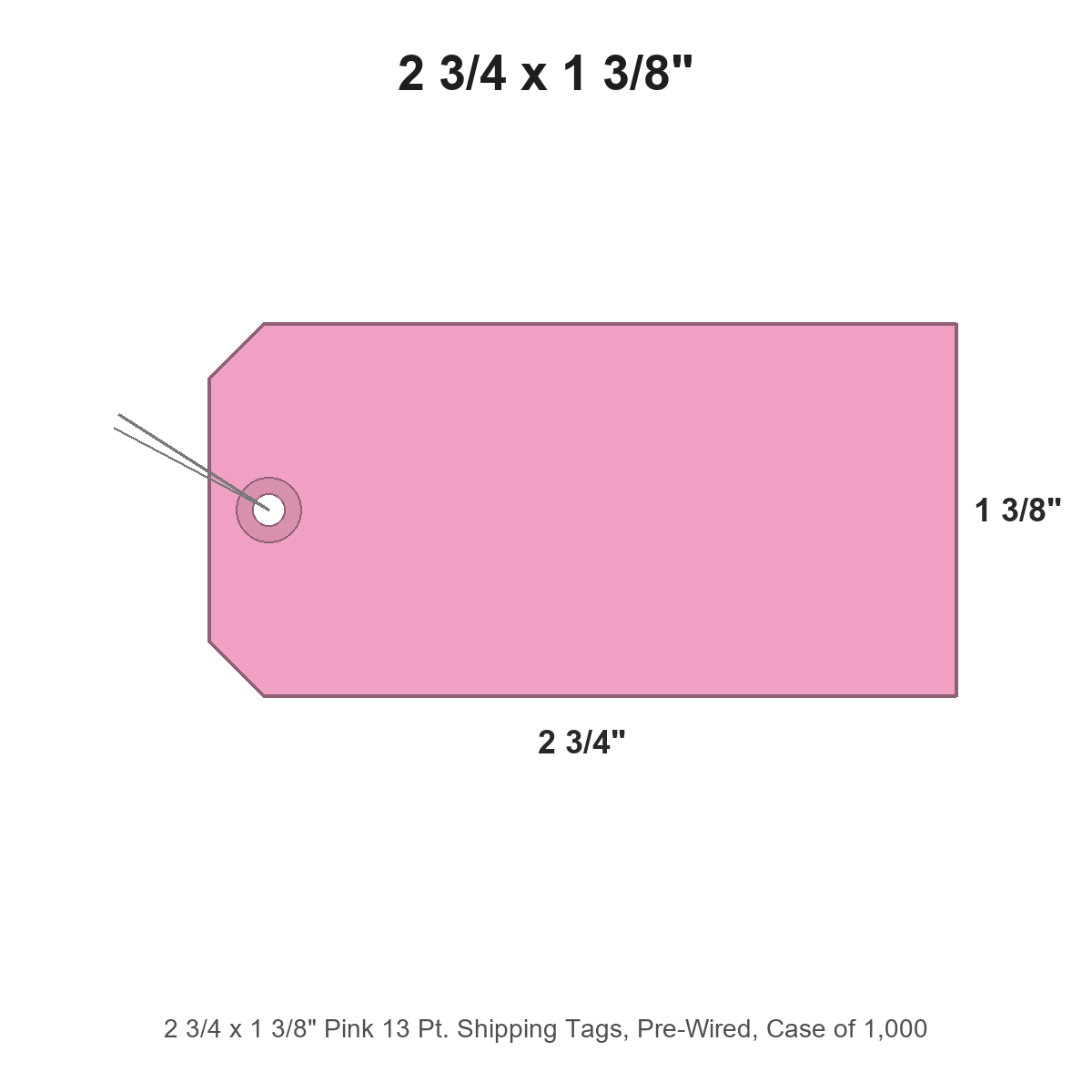 2 3/4 x 1 3/8" Pink 13 Pt. Shipping Tags, Pre-Wired, Case of 1,000