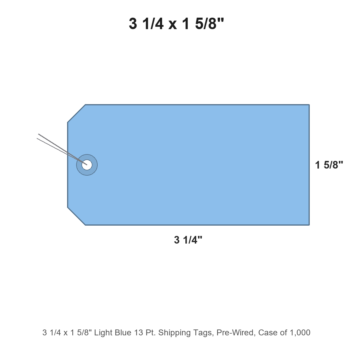 3 1/4 x 1 5/8" Light Blue 13 Pt. Shipping Tags, Pre-Wired, Case of 1,000