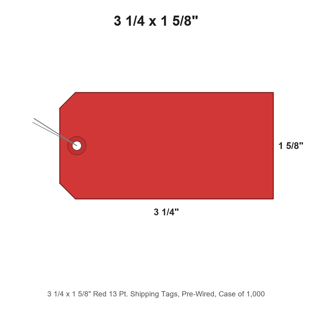 3 1/4 x 1 5/8" Red 13 Pt. Shipping Tags, Pre-Wired, Case of 1,000