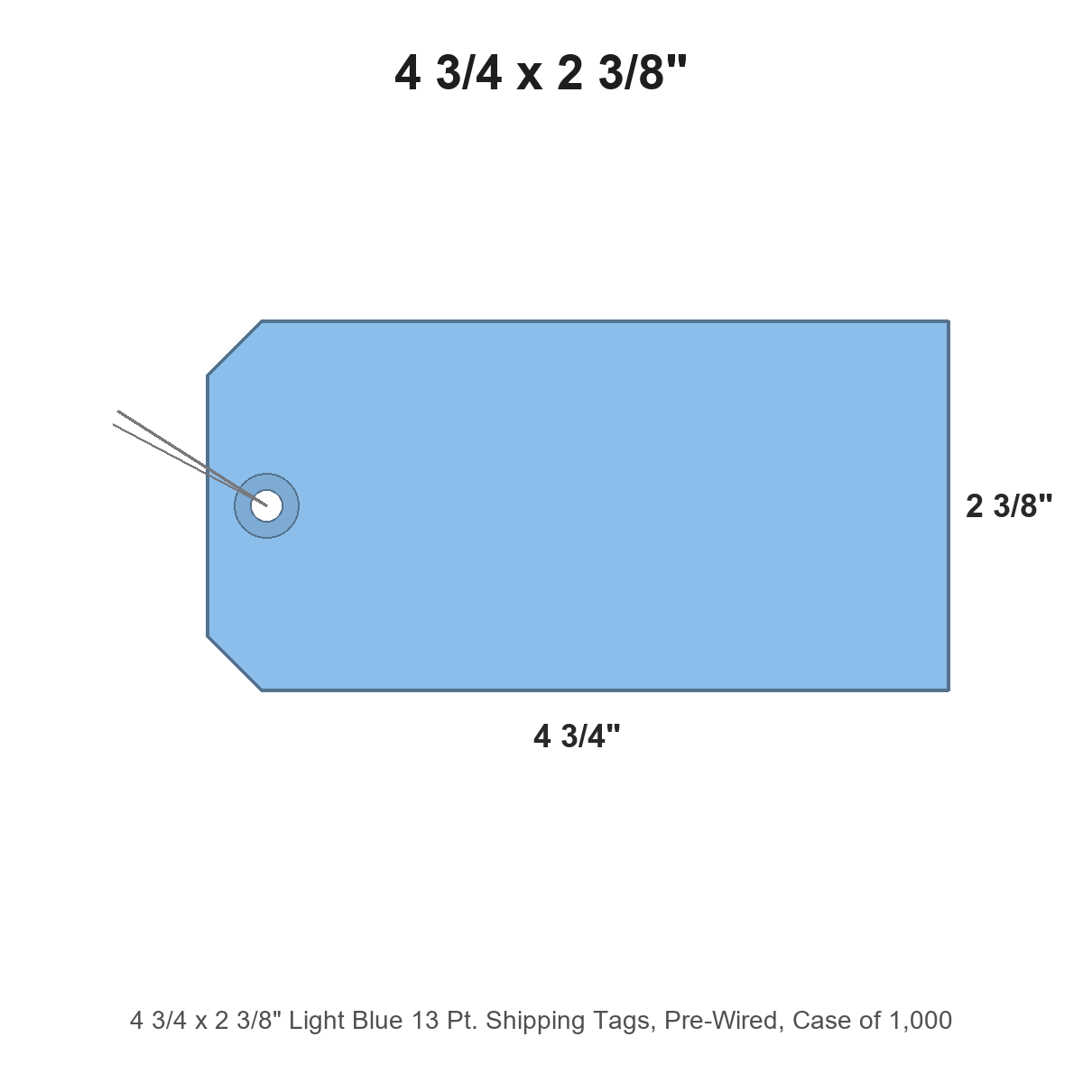 4 3/4 x 2 3/8" Light Blue 13 Pt. Shipping Tags, Pre-Wired, Case of 1,000