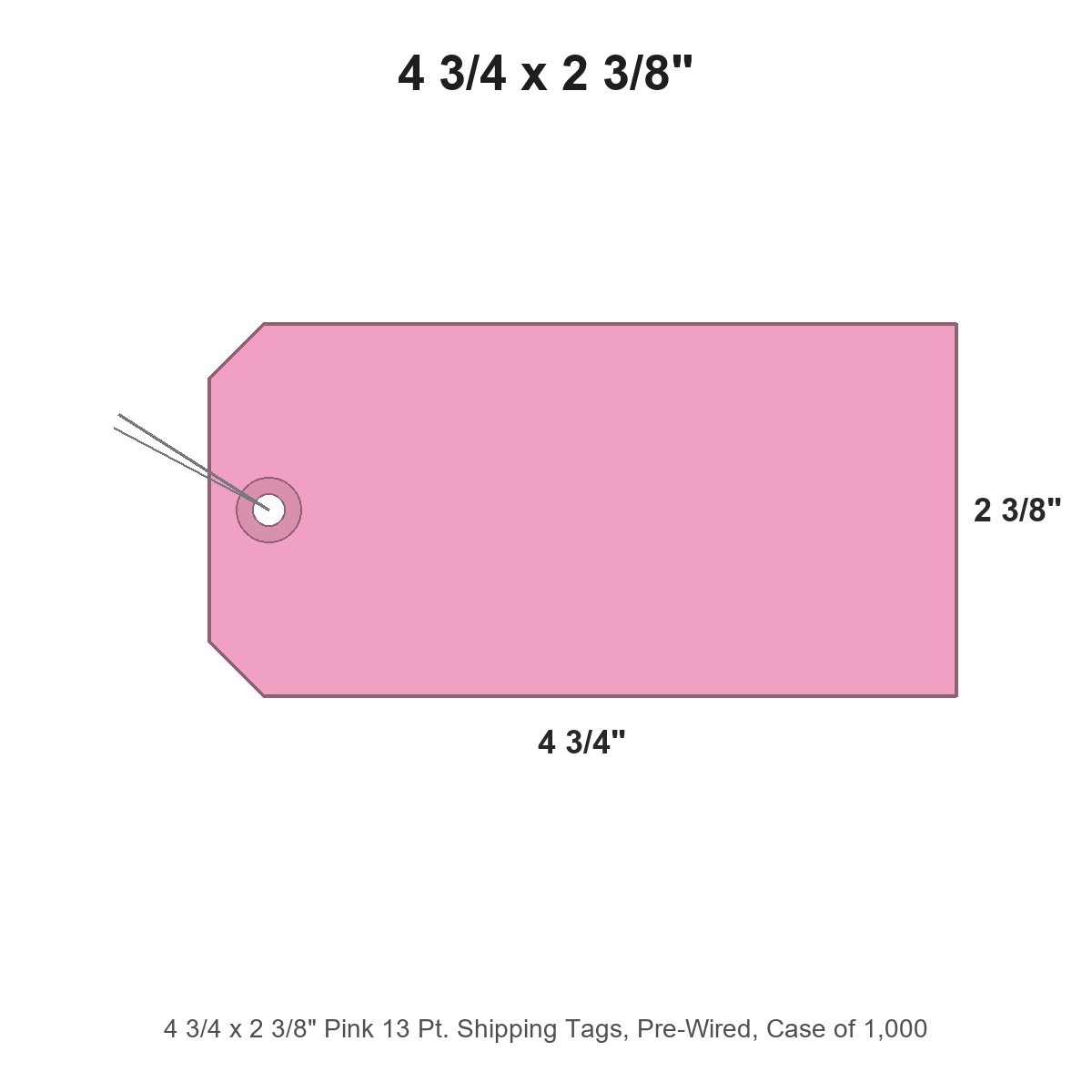 4 3/4 x 2 3/8" Pink 13 Pt. Shipping Tags, Pre-Wired, Case of 1,000