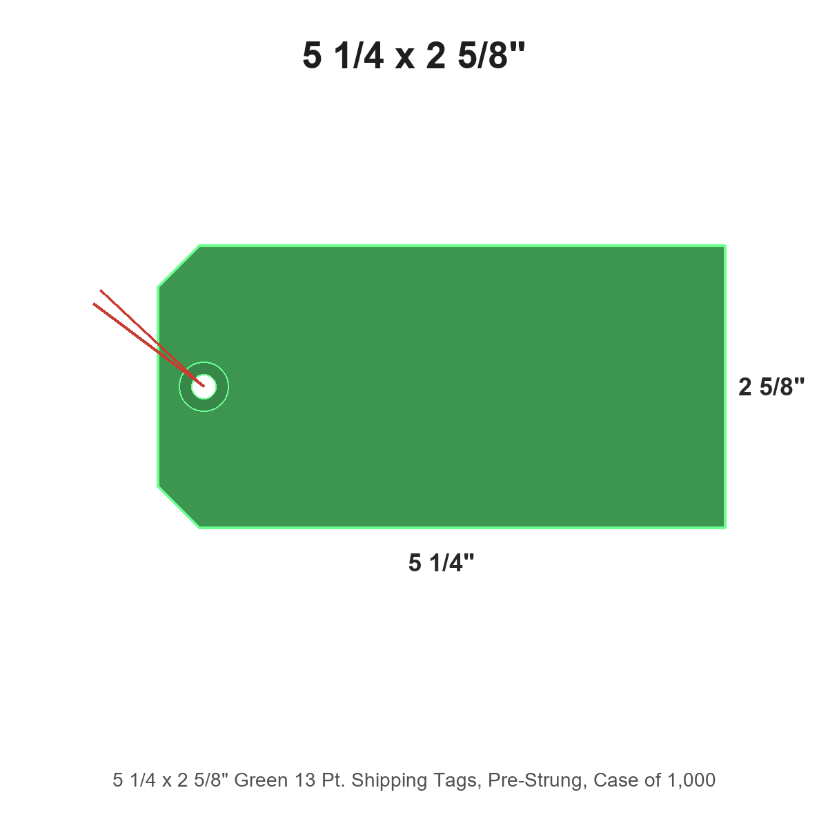 5 1/4 x 2 5/8" Green 13 Pt. Shipping Tags, Pre-Strung, Case of 1,000
