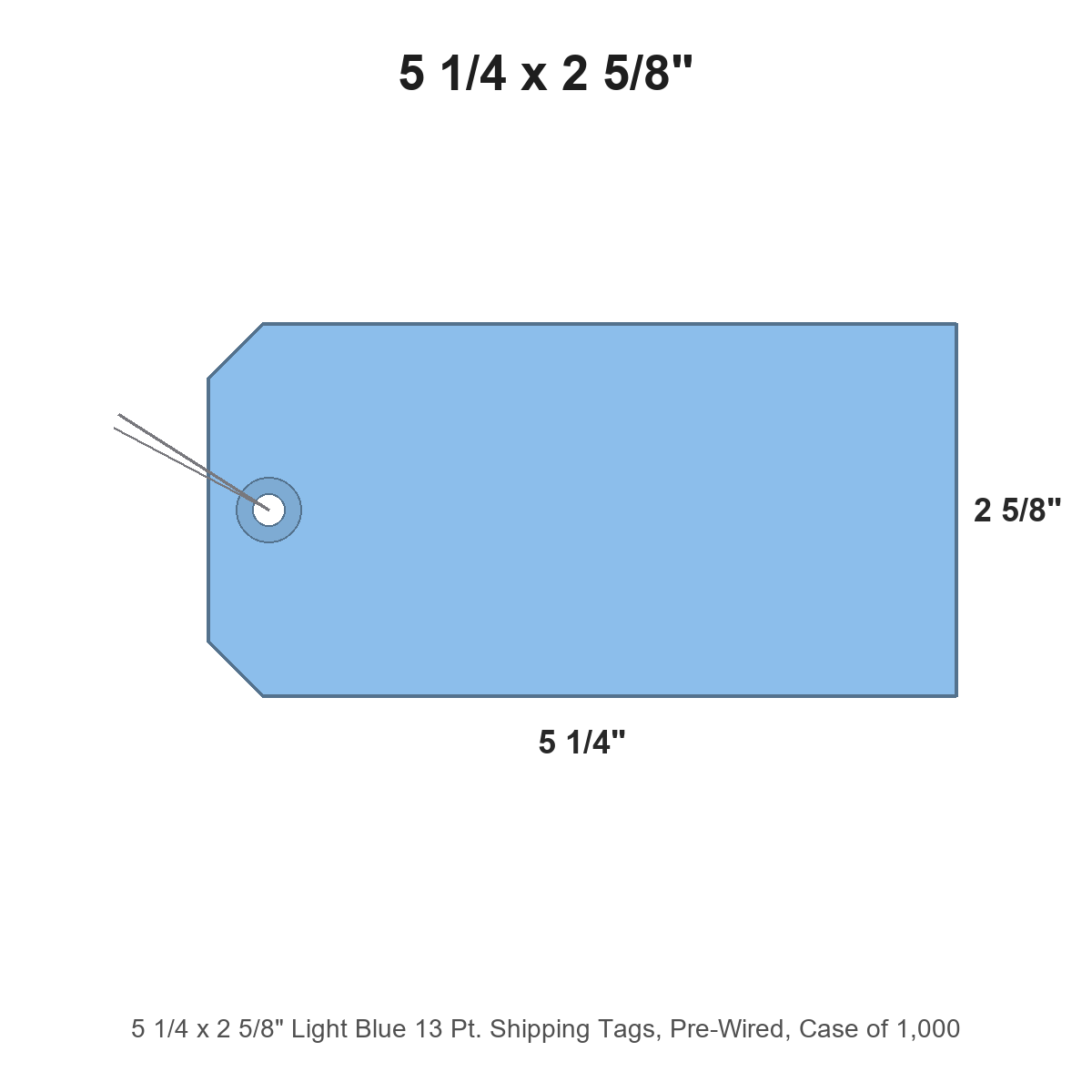 5 1/4 x 2 5/8" Light Blue 13 Pt. Shipping Tags, Pre-Wired, Case of 1,000
